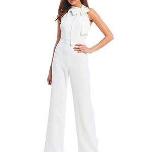 Vince Camuto Jumpsuit White Crepe Bow Neck Wide Leg Size 8